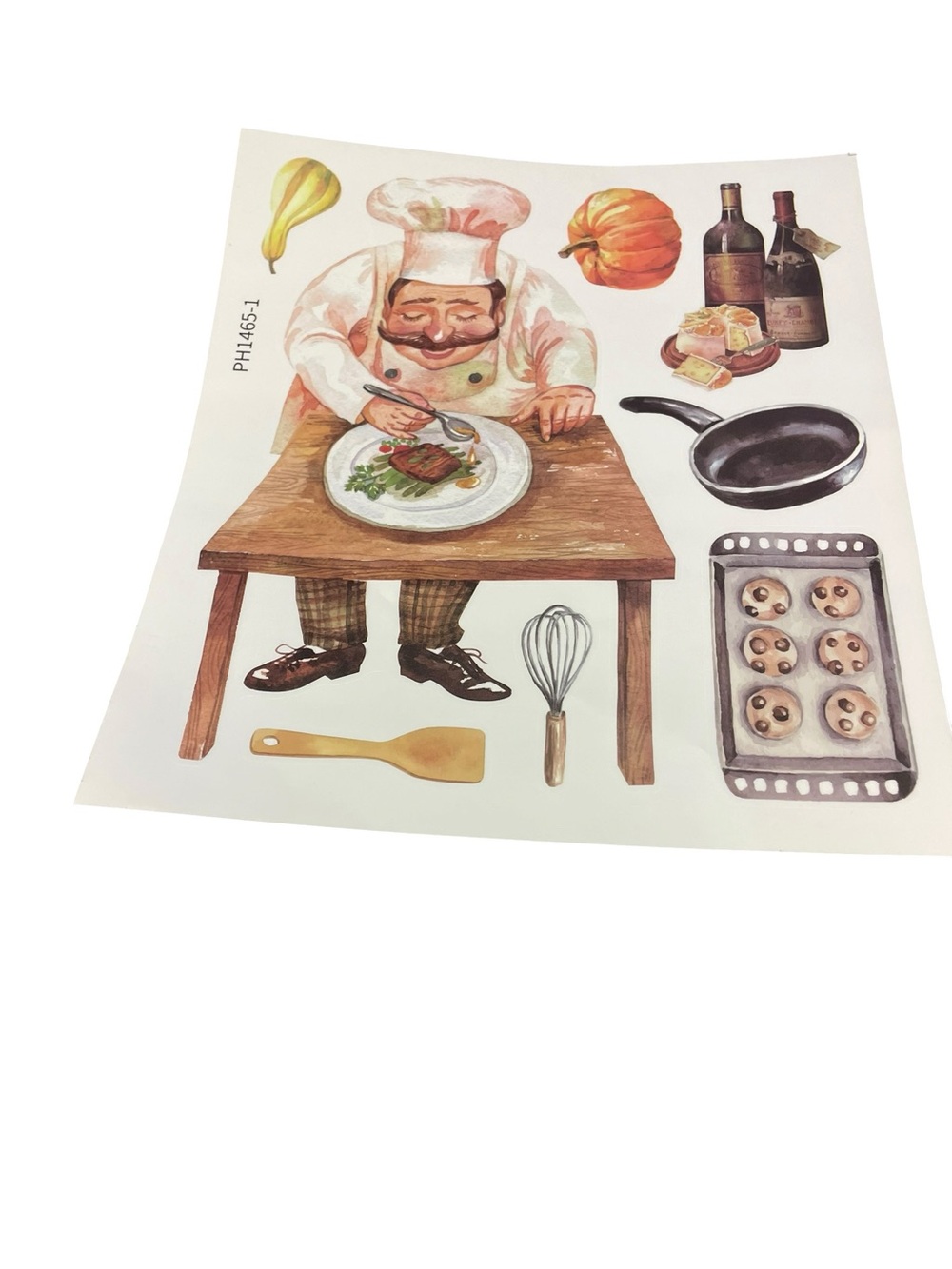 Chef Illustration Kitchen Wall Decal - White, Brown, and Orange Accents